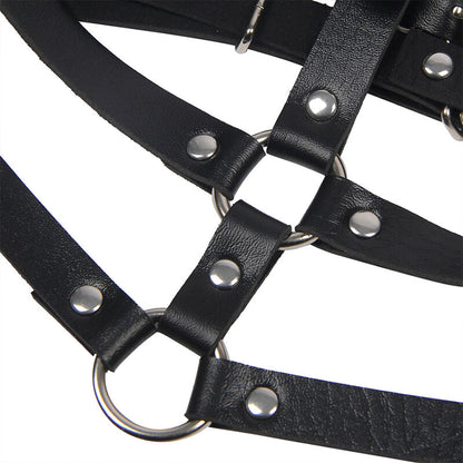SUBBLIME - LEATHER RING CHEST HARNESS BLACK ONE SIZE - My naughty haven #