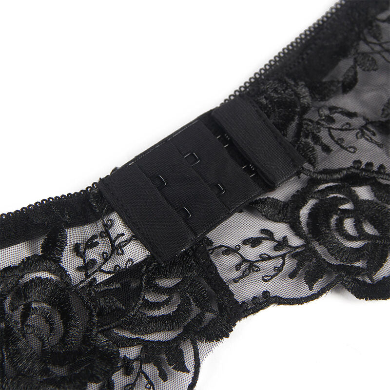 SUBBLIME - SET OF 3 PIECES BRA + THONG + GARTER FLORAL PRINT BLACK S/M - My naughty haven #
