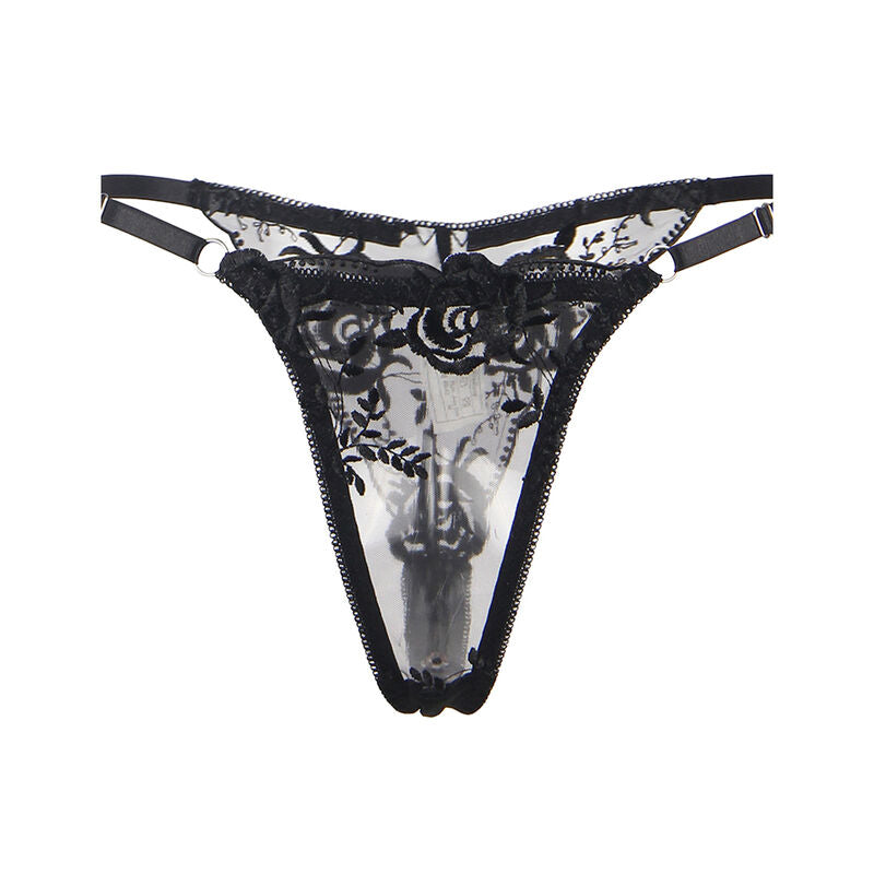 SUBBLIME - SET OF 3 PIECES BRA + THONG + GARTER FLORAL PRINT BLACK S/M - My naughty haven #