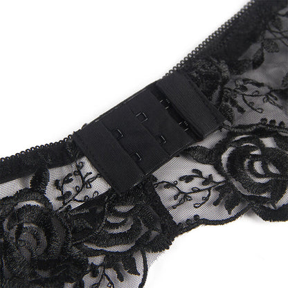 SUBBLIME - SET OF 3 PIECES BRA + THONG + GARTER FLORAL PRINT BLACK S/M - My naughty haven #