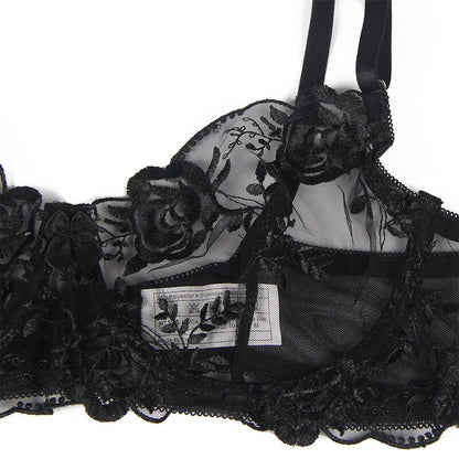 SUBBLIME - SET OF 3 PIECES BRA + THONG + GARTER FLORAL PRINT BLACK S/M - My naughty haven #