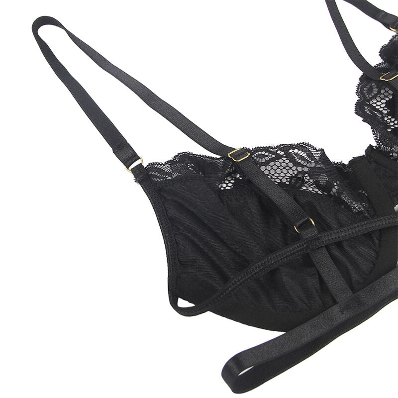 SUBBLIME - SET OF 3 PIECES BRA + THONG + LACE GARTER BLACK S/M - My naughty haven #