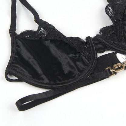 SUBBLIME - SET OF 3 PIECES BRA + THONG + LACE GARTER BLACK S/M - My naughty haven #