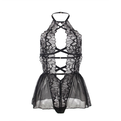 SUBBLIME - TEDDY HALTER NECK BARE BACK LACE BLACK S/M - My naughty haven #