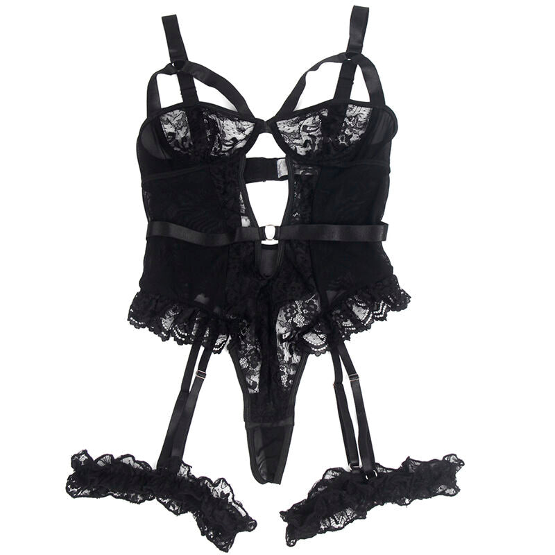 SUBBLIME - TEDDY WITH GARTER WITH LACE DETAIL AND STRIPS BLACK S/M - My naughty haven #