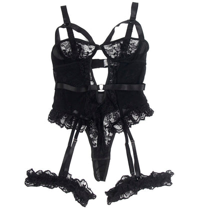 SUBBLIME - TEDDY WITH GARTER WITH LACE DETAIL AND STRIPS BLACK S/M - My naughty haven #