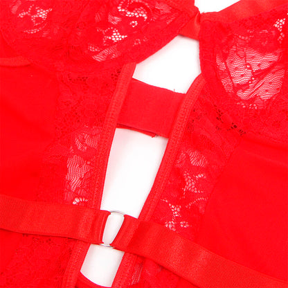 SUBBLIME - TEDDY WITH GARTER WITH LACE DETAIL AND STRIPS RED S/M - My naughty haven #