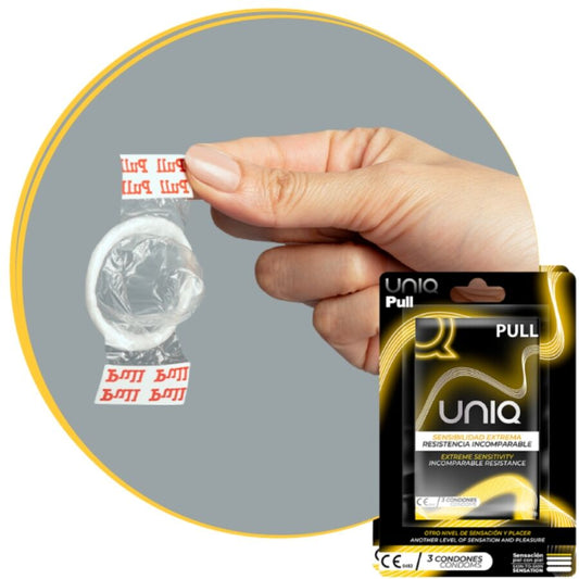UNIQ - PULL LATEX FREE CONDOMS WITH STRIPS 3 UNITS - My naughty haven #