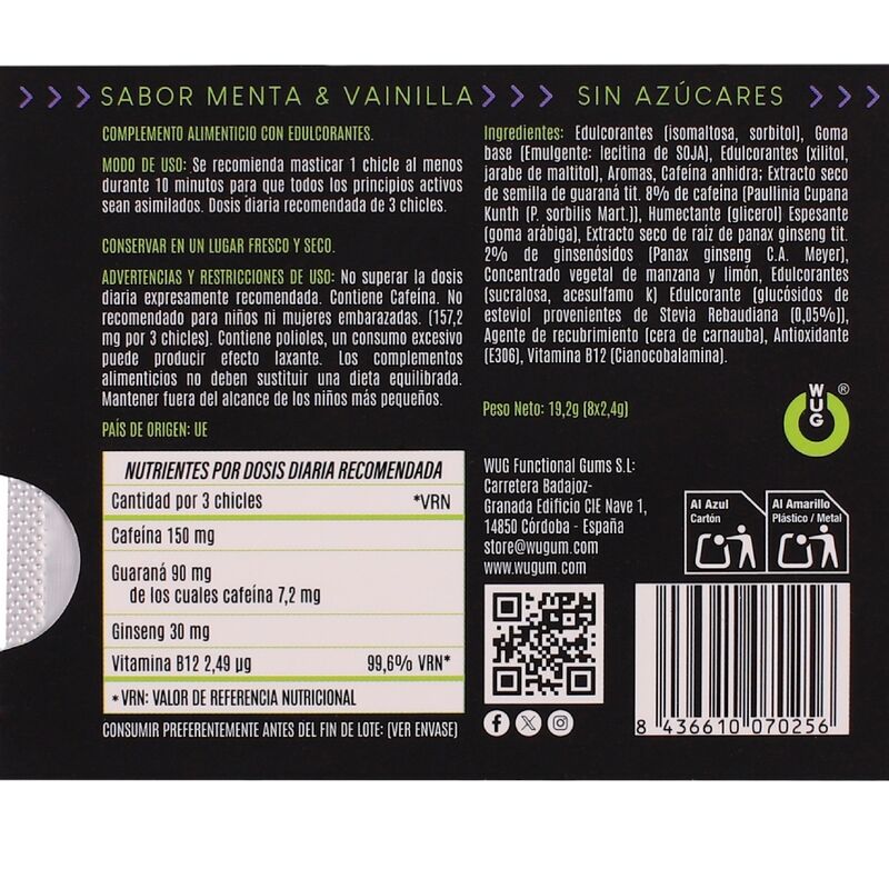 WUG ON - FUNCTIONAL CAFFEINE & GUARANA GUM MINT & VANILLA FLAVOUR BLISTER 8 PCS - My naughty haven #