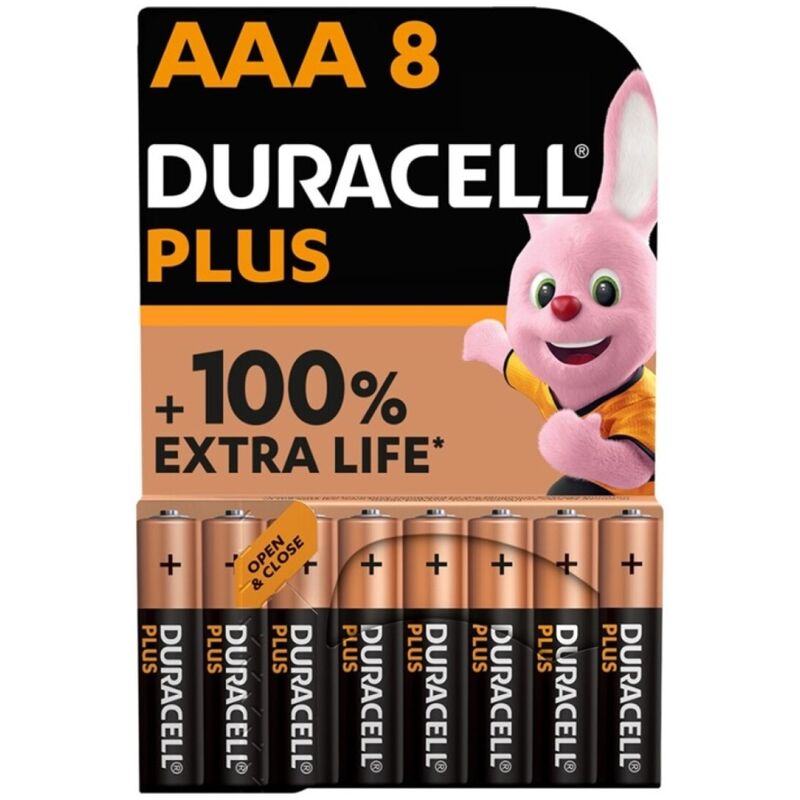 DURACELL - PLUS POWER 100 АЛКАЛНИ БАТЕРИИ AAA LR03 8 БР.