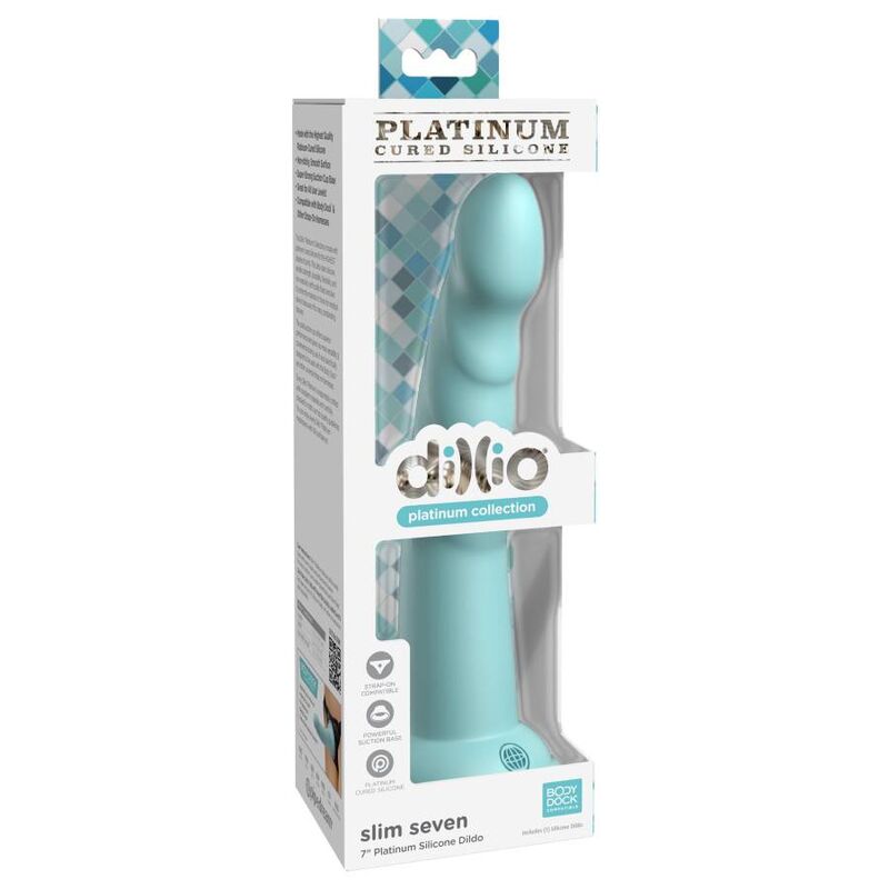 DILLIO - SLIM SEVEN Силиконово дилдо с вакуумна основа, 17.78 см, цвят зелен (Green)