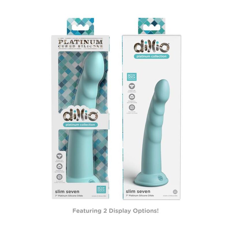 DILLIO - SLIM SEVEN Силиконово дилдо с вакуумна основа, 17.78 см, цвят зелен (Green)