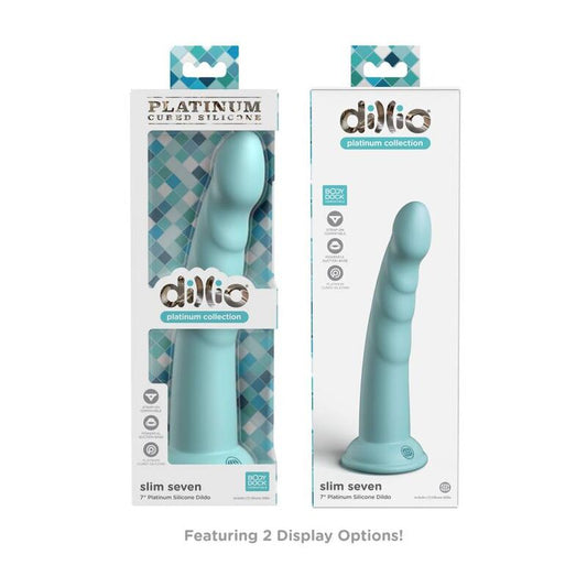 DILLIO - SLIM SEVEN Силиконово дилдо с вакуумна основа, 17.78 см, цвят зелен (Green)