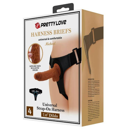 Pretty Love - Колан-прашки (Harness Briefs) с дилдо модел Michael (20 см), черен цвят, универсален размер