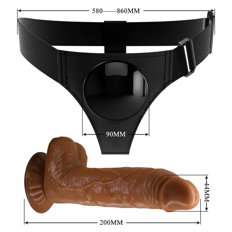 Pretty Love - Колан-прашки (Harness Briefs) с дилдо модел Michael (20 см), черен цвят, универсален размер