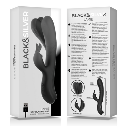 Black&Silver - Черен презареждаем силиконов вибратор заек Jamie