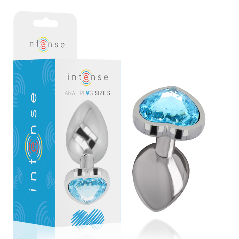 Intense – Алуминиева метална анална тапа със синьо сърце, размер S