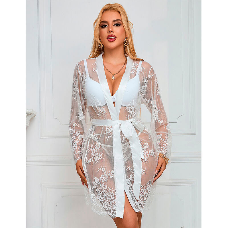 white lace robe