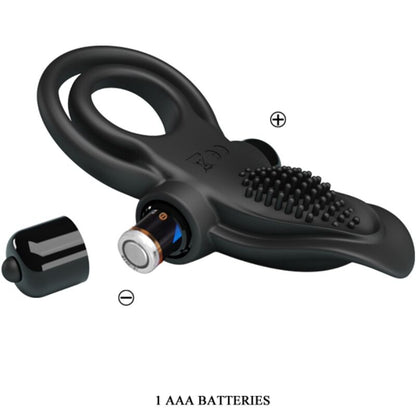 PRETTY LOVE - DOUBLE VIBRATING RING + CLITORIS STIMULATOR 10 VIBRATIONS BLACK