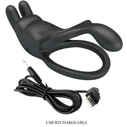 PRETTY LOVE - SETH DOUBLE VIBRATING RING RABBIT 7 VIBRATIONS BLACK