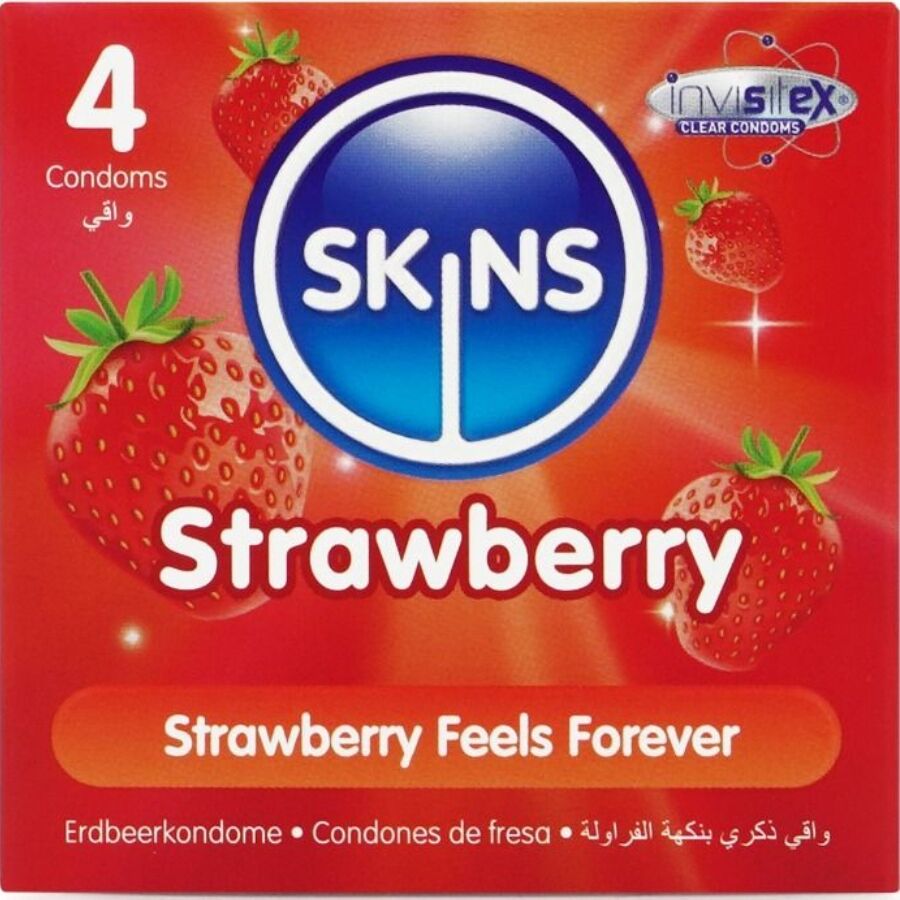 SKINS - ПАКЕТ ОТ 4 ПРЕМИУМ ПРЕЗЕРВАТИВИ С ЯГОДА