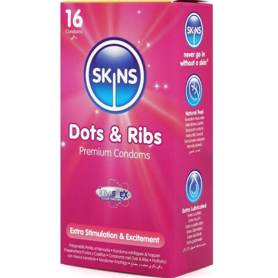 SKINS - DOTS &amp; RIBS ПРЕМИУМ ПРЕЗЕРВАТИВИ, ПАКЕТ ОТ 16