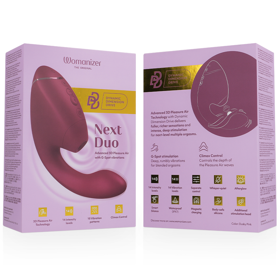 Womanizer - Розов двоен стимулатор за клитор и G-точка Duo Next