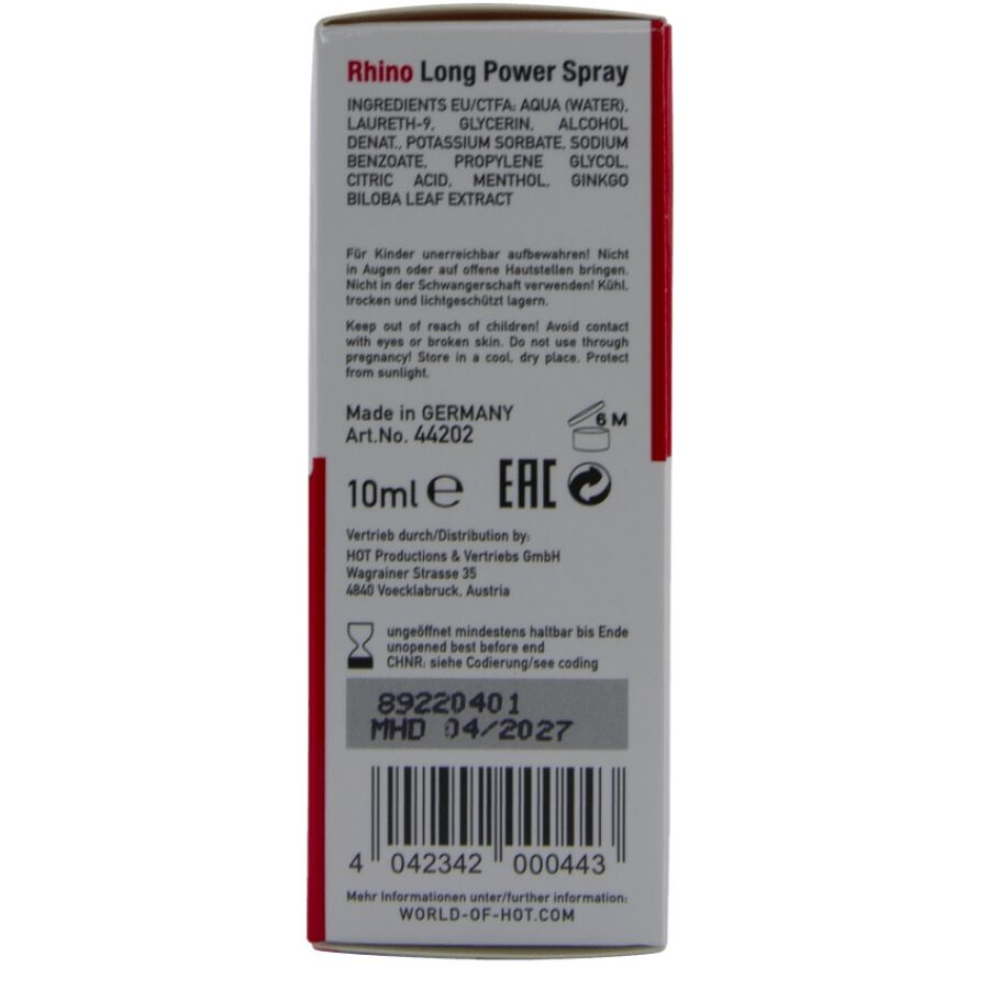 Hot - Rhino Long Power спрей за задържане, 10 мл